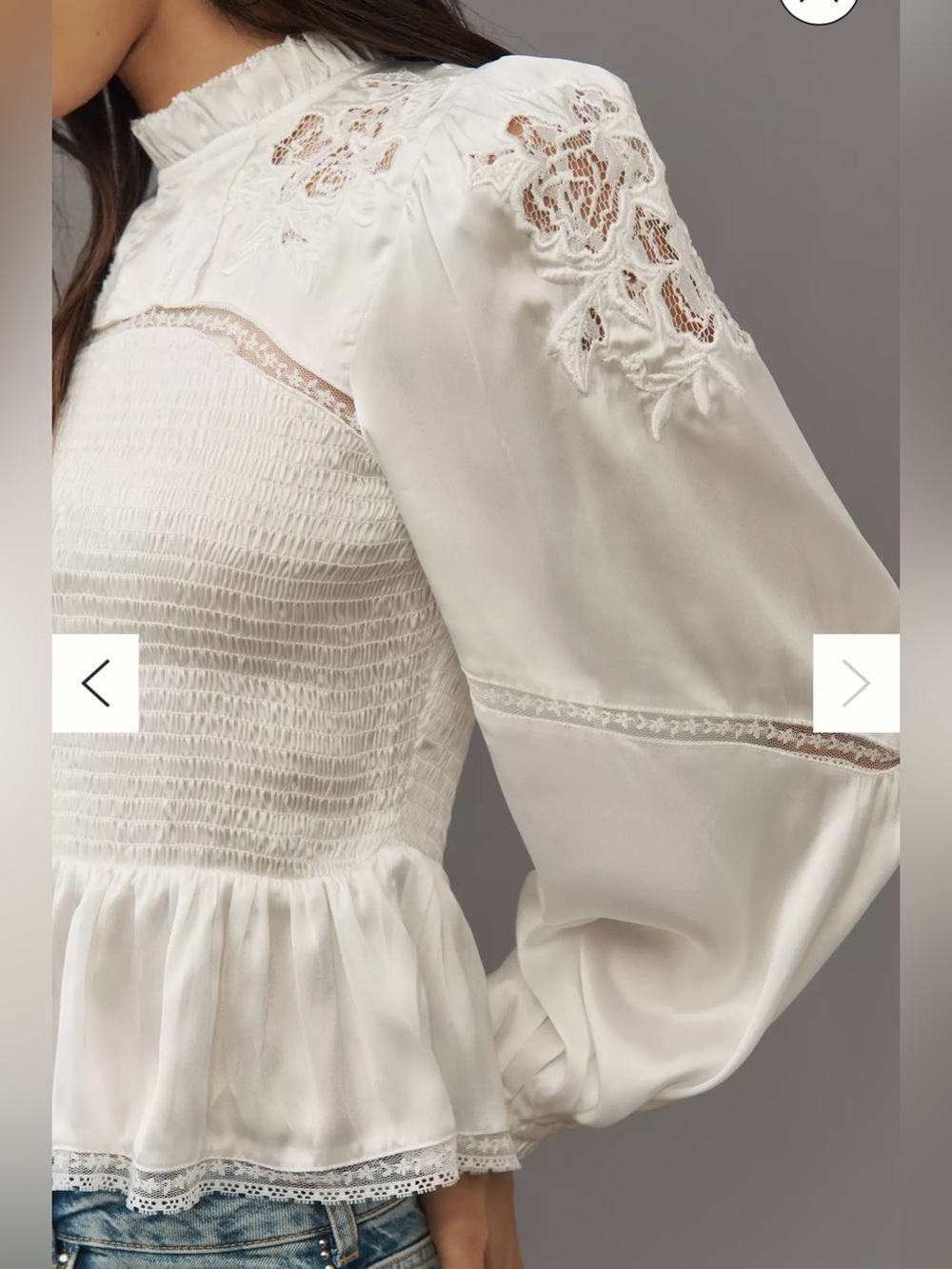 Anthropologie Long-Sleeve Smocked Blouse in White Size Medium - Picture 3 of 7